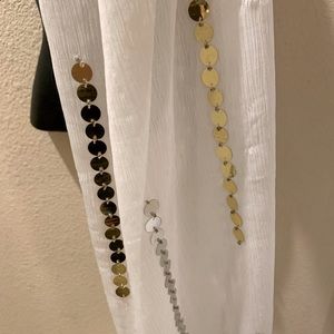 White scarf with gold and silver embellishments